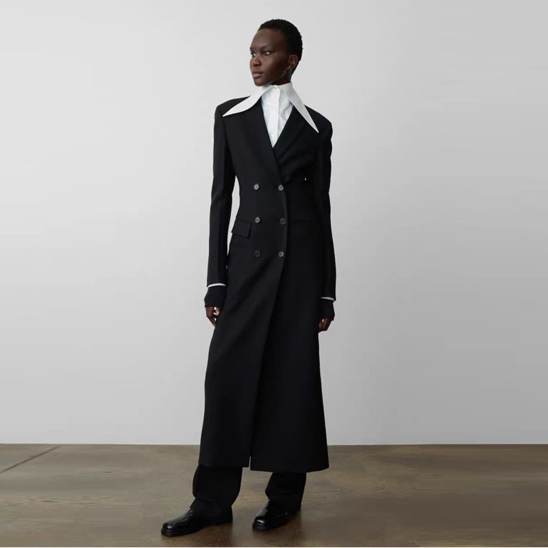 TH ~ ROW Spring and Autumn New wool coat waist slimming double breasted suit collar mid-length coat top for women