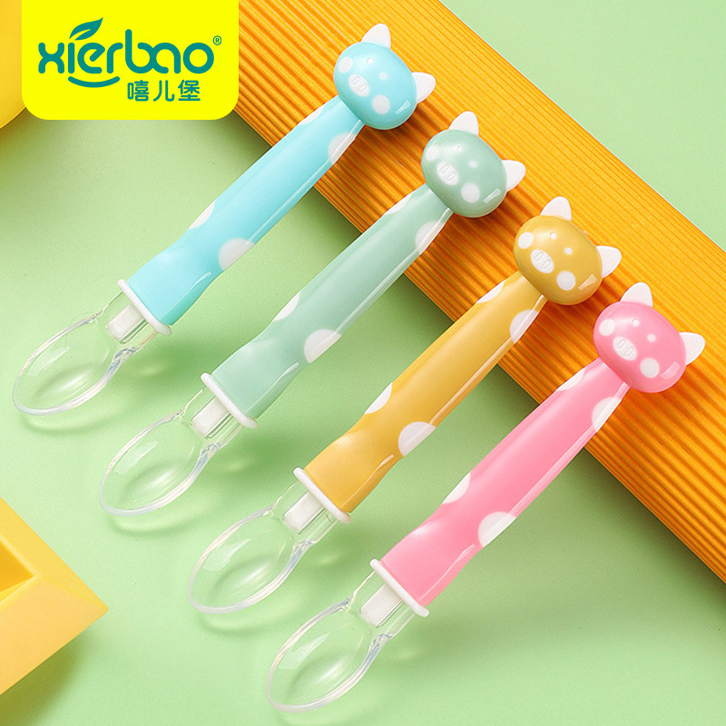 Japanese and Korean style cartoon bear silicone spoon silicone soft spoon baby simple feeding tableware baby training spoon 9211