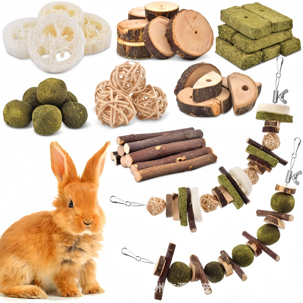 Hámster conejo lucia césped trenzado combinación de alfalfa bola de césped manzana dientes molares de madera cadena de vid bola juego DIY mordida