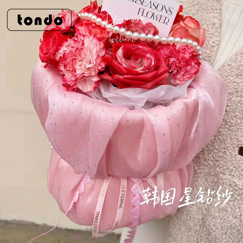 Tang de estilo coreano bolsa de hilo de flores al por mayor tela de seda artificial malla estrella diamante hilo estilo chanel ramo material de embalaje de bricolaje
