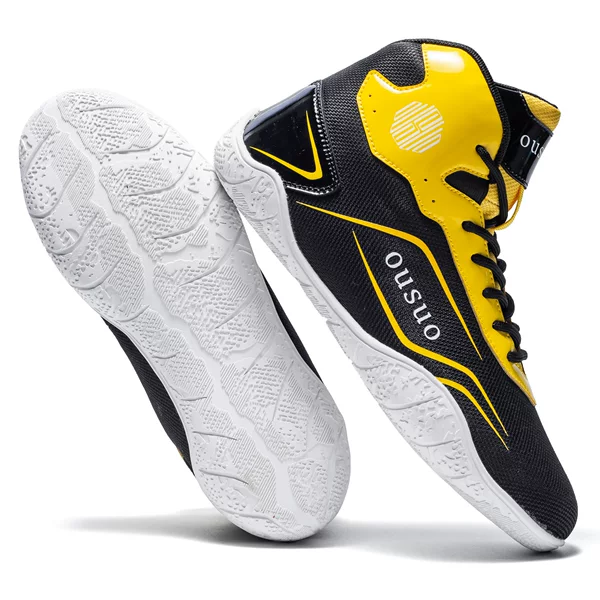 Professional Boxing Shoes, Genuine Leather Men's Competition Gym Training Shoes, Wrestling Shoes, Fighting Shoes, Sanda Non-Slip and Breathable