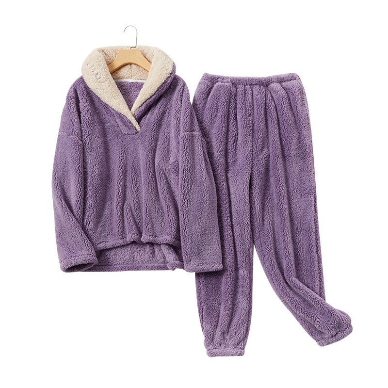 Damen-Winterpyjama für Damen, Korallensamt-Pyjama, Flanell-Revers-Set, verdickte Hauskleidung für Paare_voghion.com