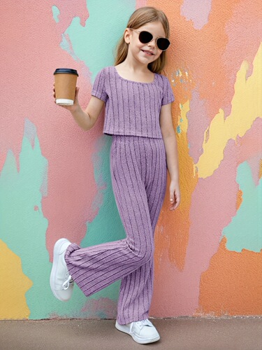 Cross-border foreign trade INS sweaters, pit strip, short top, trumpet pants suit, girls 'round collar, cross-border hot sales
