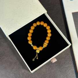 3222黄玉石英质玉福袋跑环手链手串铜镀金时尚百搭串珠首饰饰品