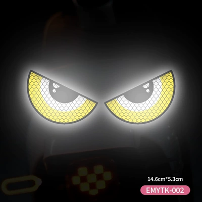 Stereo Car Sticker, Motorcycle wheel hub - devil-eyehalf-circle-yellownight-warning