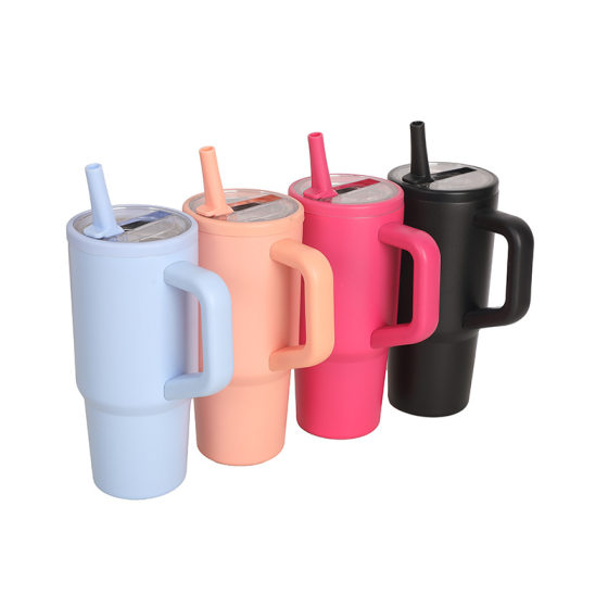 Cross-border new ice cup stainless steel portable folding suction nozzle high color value thermos cup with handle creative water cup