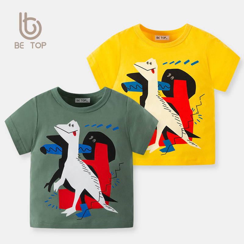 2024 ropa de verano para niños nuevos niños Camiseta de algodón de manga corta dinosaurio impreso tops de niños al por mayor entrega de una sola pieza