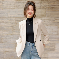米白色西装外套女2025新款春秋高级设计感气质韩版休闲小西服上衣
