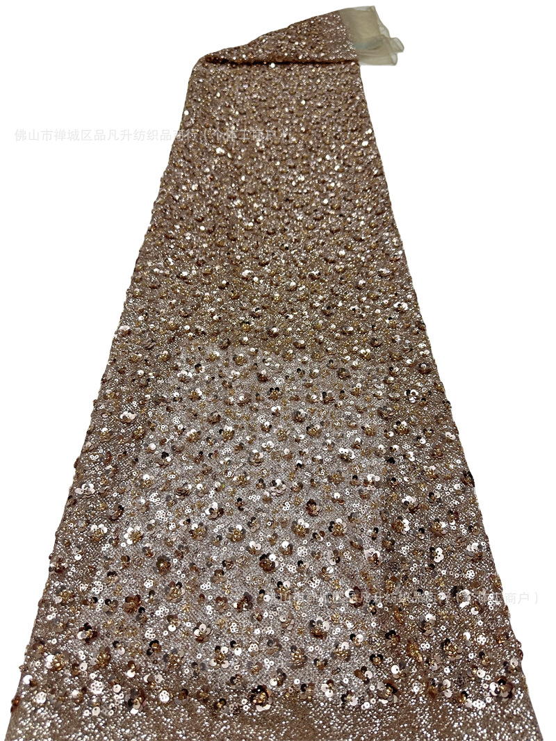 Tejido bordado tubo de perlas bordado diafragma bordado vestido de tela diafragma polvo pulverizado polvo brillante tela de moda stock