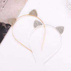 Korean-style elegant cat-ear hairband for women, featuring sparkling rhinestones—cute, delicate headbands perfect for girls going out, plus a chic, internet-famous hair accessory.