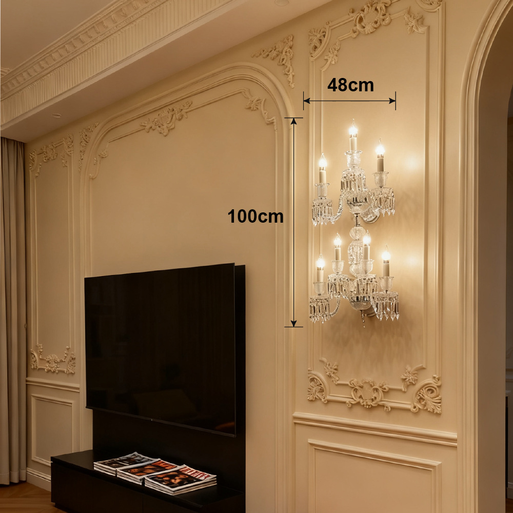 Luz de lujo de cristal francés lámpara de pared de fondo de la sala de estar moderna y simple dormitorio cabezal de cama pasillo lámpara retro