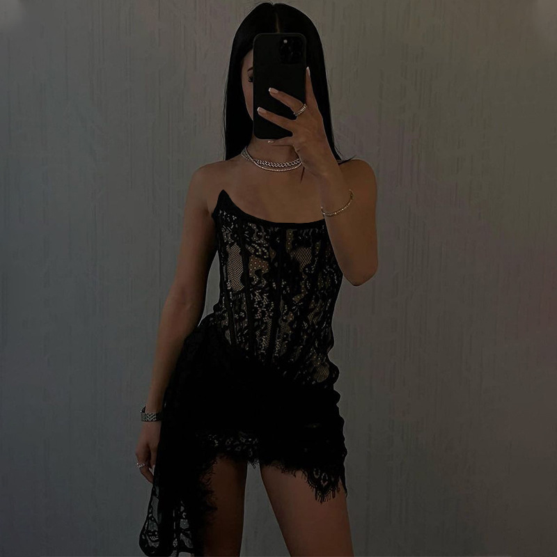 364g Weight Short Mini Dress Dress Length Type Sleeveless Sleeve Length Lace Dress Dresses Type Triacetate Fiber (Triacetate), Spandex Fabric Type Mid Waist Waist Line Holiday, Cocktail Party Occasion Strapless Neckline Slim Fit Type Christmas, Valentine'S Day Festival Lace Pattern Summer, Spring, Autumn Season Women's Gender Elegant, Sexy Style Wholesale Women's Elegant Sexy Lace Holiday Cocktail Party Strapless Sleeveless Lace Dress 15