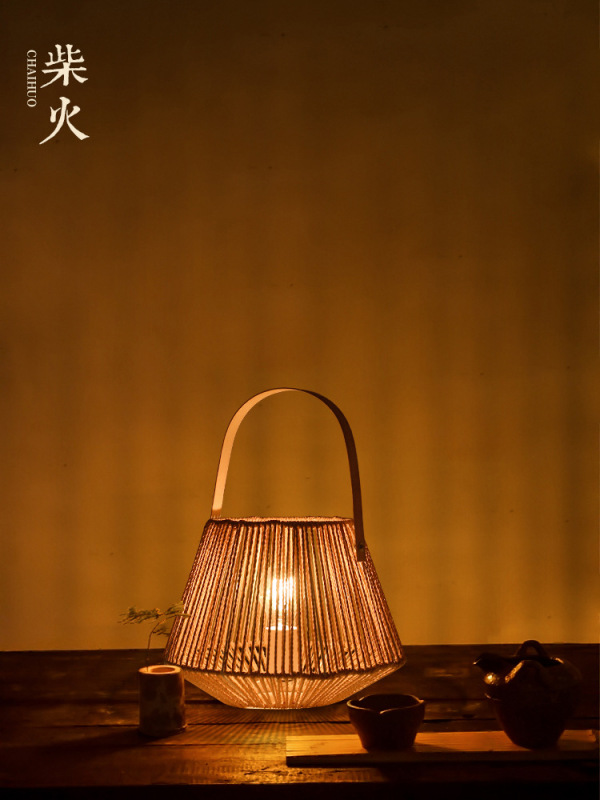Hemp rope table lamp Chinese retro Zen decorative lamps bed & breakfast bedroom Bedside tea room decorative lighting rattan table lamp