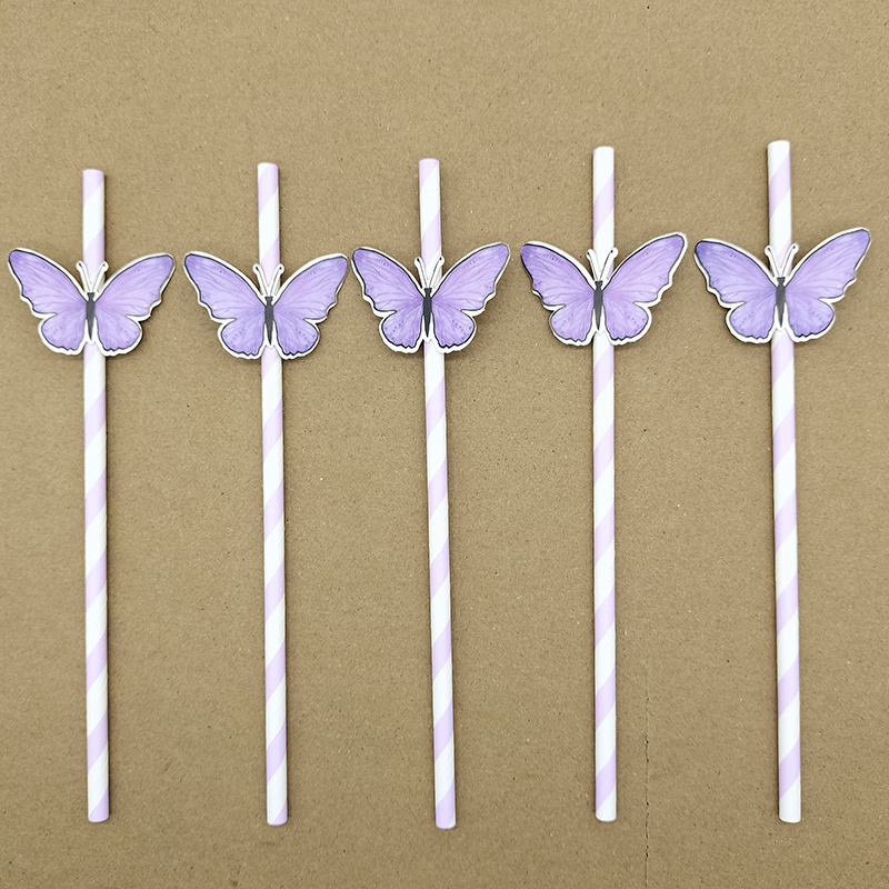 Tarjetas de mariposa desechables biodegradables para postres de té de leche bar de cóctel de paja decorativa