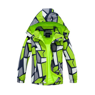 Boys' Outdoor Jacket Cardigan Printed Waterproof Hat-off Zipper Shirt Fleece-lined Warm Jacket Long-sleeved Line Jacket