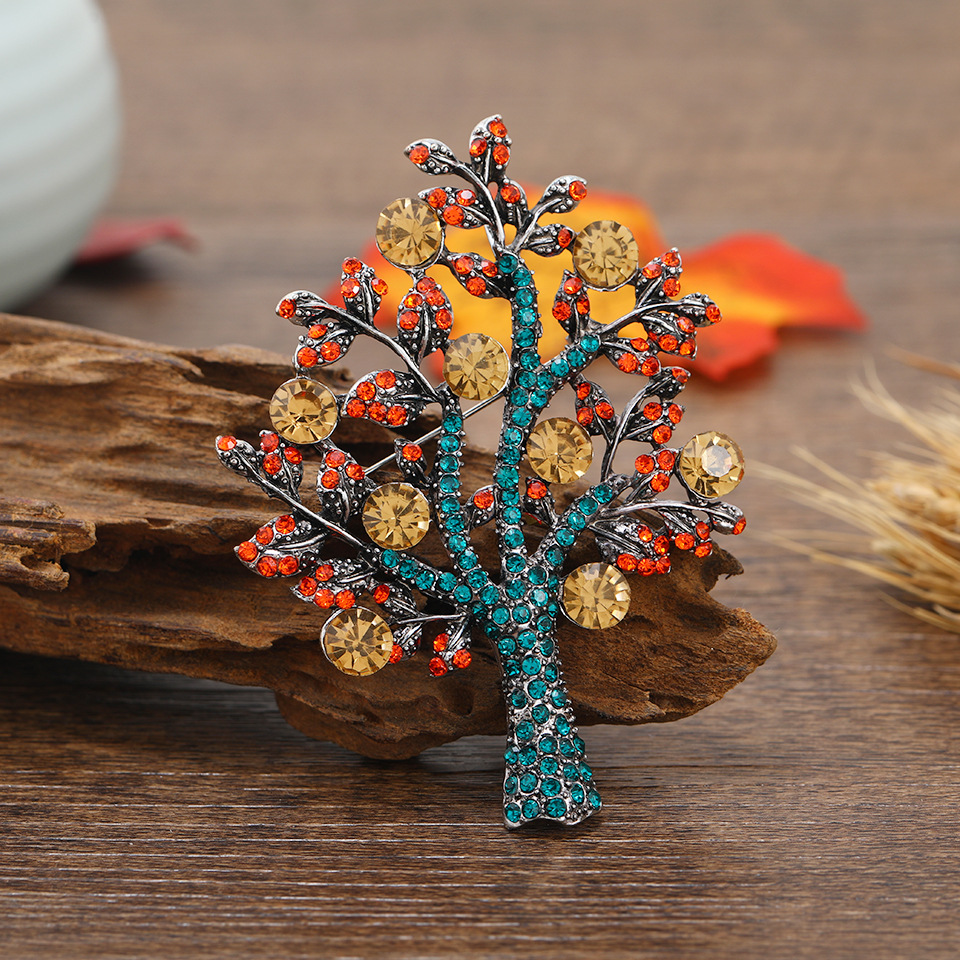 50g Weight Rhinestones Inlay Material Brooches Classification Daily Occasion Alloy Material Tree Pattern Unisex Gender Inlay Design Retro Style Retro Pin Tree Alloy Inlay Rhinestones Unisex Brooches 7
