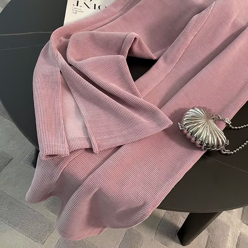 001 Europees stijl casual roze sportpak voor vrouwen vroege herfst 2024 nieuwe losse split wijde broek tweedelig set #882_voghion.com