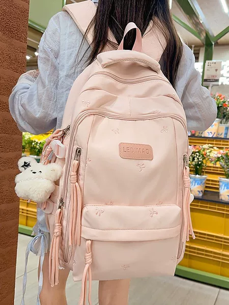 Cross-Border Fashion College Style Large-Capacity Bow Embroidery Women's Backpack Junior High School and High School Student School Bag Wholesale