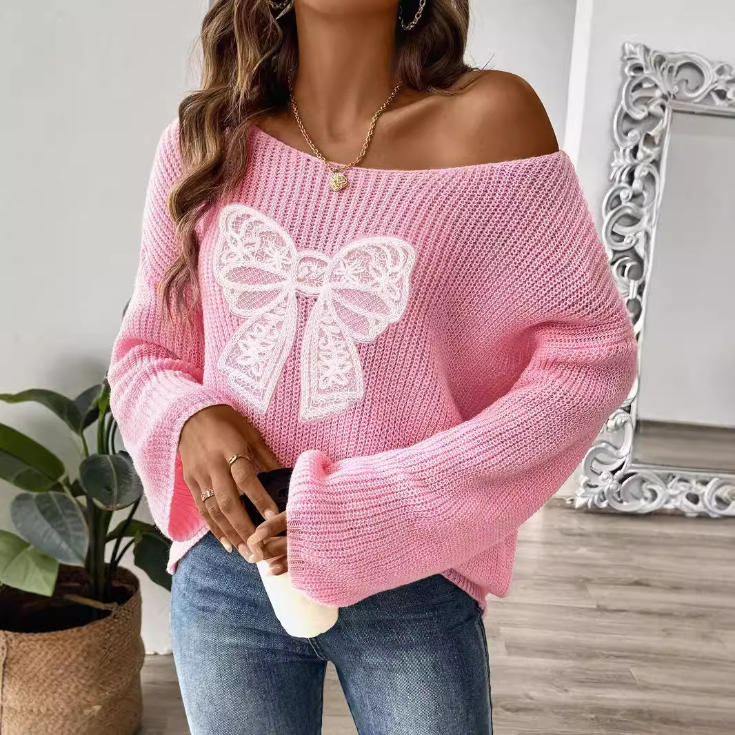 Damenbekleidung Damen Pullover Pullover eine Schulter schulterfrei Trompetenärmel Pullover_voghion.com