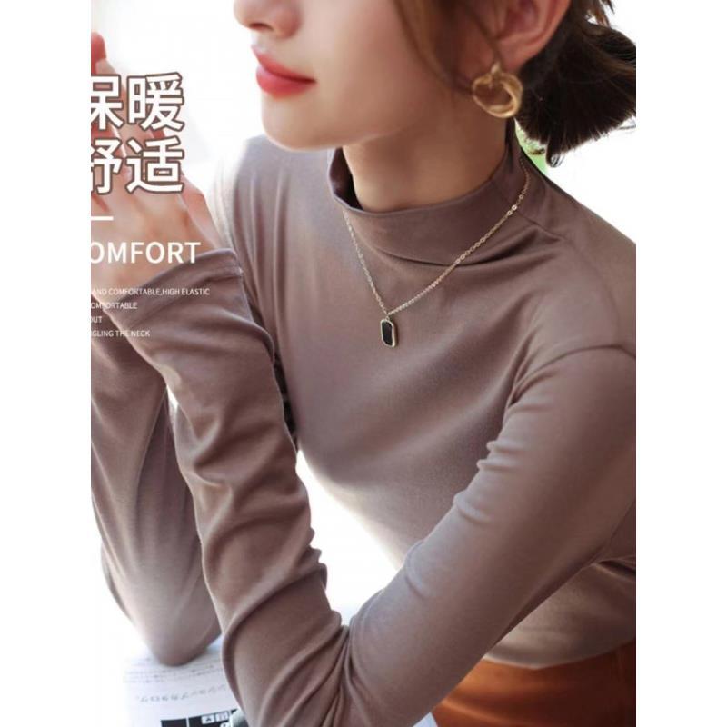 벨벳 중고 칼라베이스 셔츠 여성용 내복 외장 입고 긴팔 티셔츠 가을과 겨울 새 한국식 슬림핏 슬리밍 트렌디