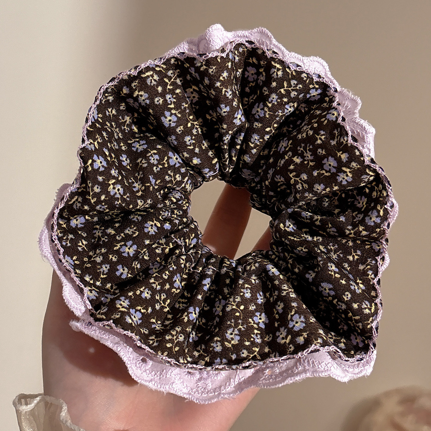 1# purple floral large intestine hair tie about 16cm