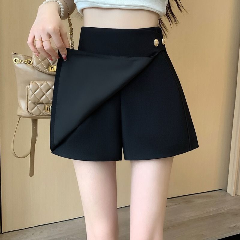 Irregular Wide-leg Suit Shorts Women's 2025 Summer New High Waist Slimming All-match Fashion A- line Pants Skirt
