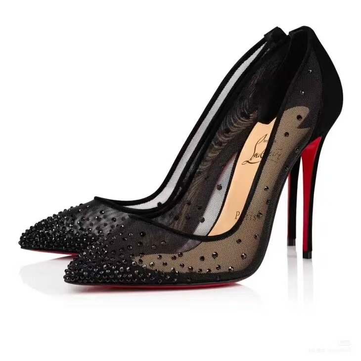 Cross-Border Cl Red-Soled Single Shoes with Rhinestones, Thin Heels, Women's High Heels, Pointed Toe Wedding Shoes, 8cm, 10cm, 12cm, Red Sole, Black Cross-Border Cl Red-Soled Single Shoes with Rhinestones, Thin Heels, Women's High Heels, Pointed Toe Wedding Shoes, 8cm, 10cm, 12cm, Red Sole, Black