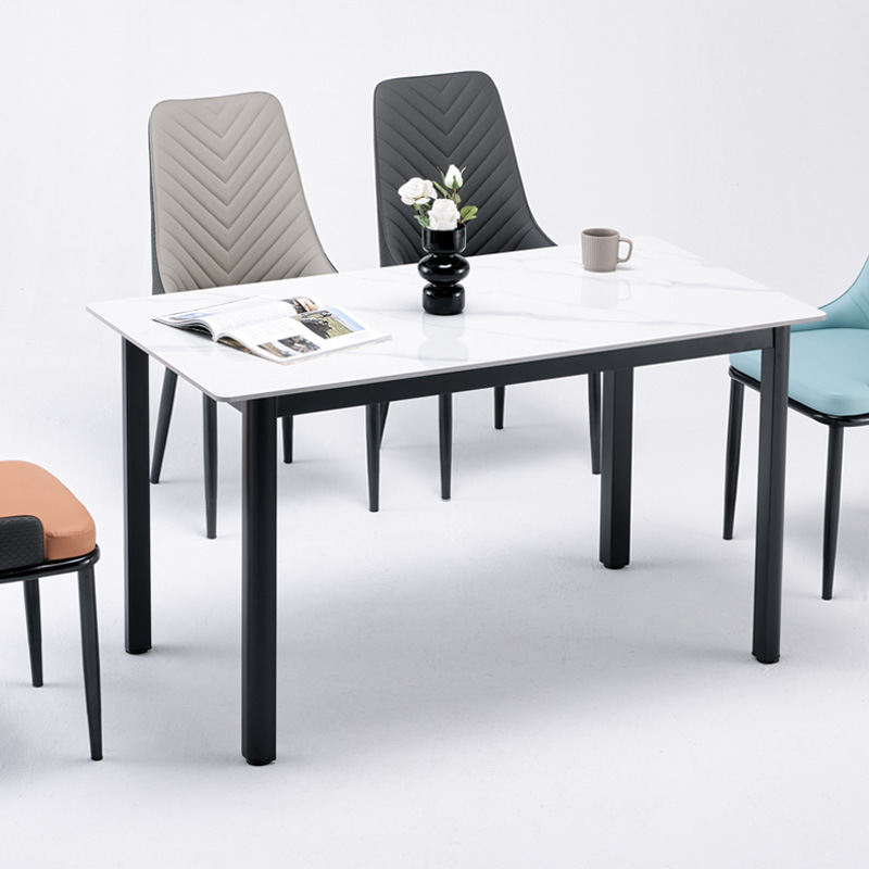 Mesa de comedor de tabla de roca moderna y simple, mesa de comedor rectangular doméstica fuente de fábrica, mesa de piernas de ventilador minimalista de pequeña casa