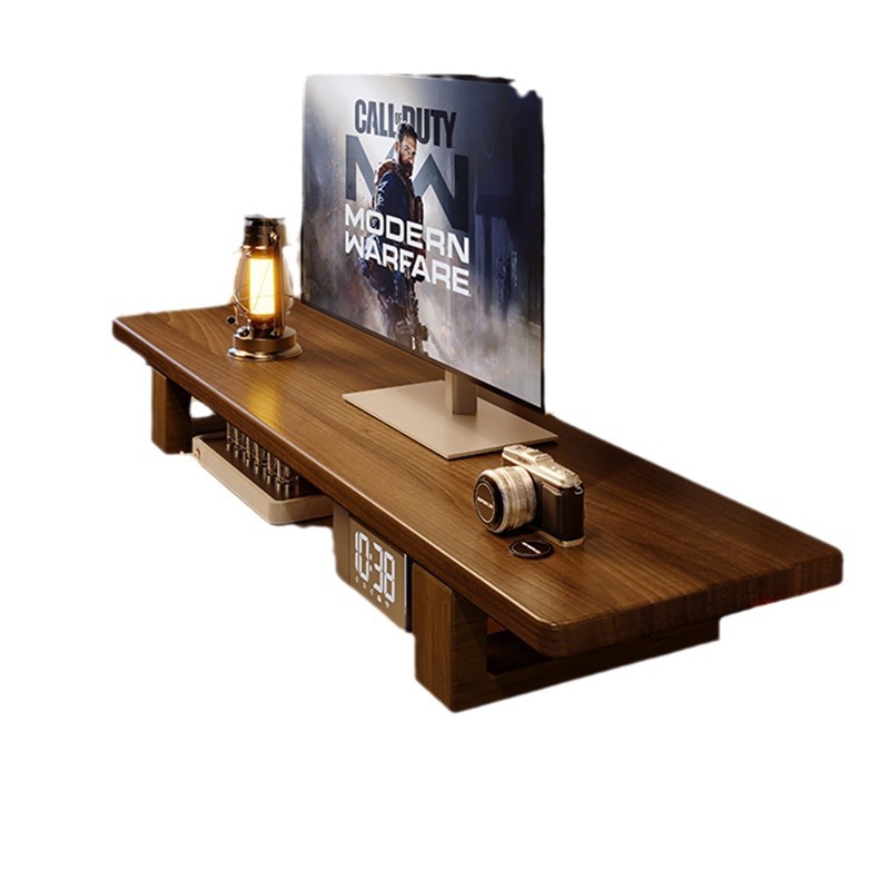 Monitoreo de madera sólida de color nuez elevando el marco de escritorio de computadora de escritorio estante de almacenamiento de escritorio de oficina estante de almacenamiento alto