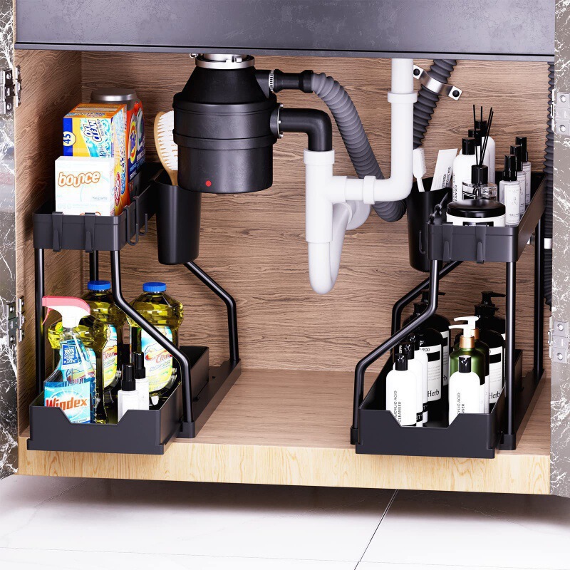 Cross-border TEMU Amazon Sliding Storage Rack Pull-out Storage Rack Toilet Kitchen Sink Storage Rack