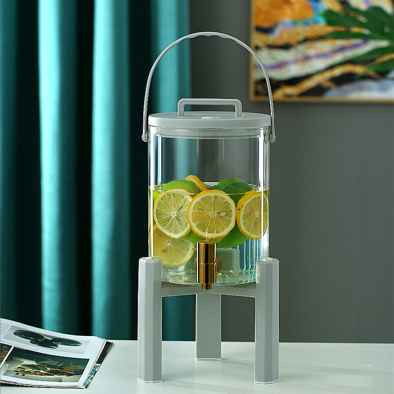 Cesta del refrigerador botella de agua fría con grifo vidrio gran capacidad botella de agua fría hogar bebida enzima cubo sellado burbuja cubo de vino