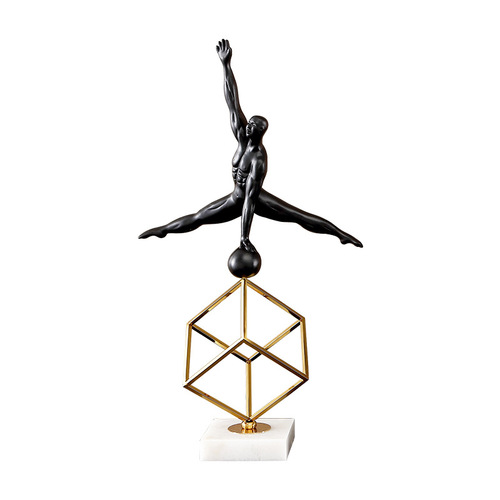 Nordic sculpture resin decorative shelf for study room office desk TV stand metal gymnastic small black people craft decoration