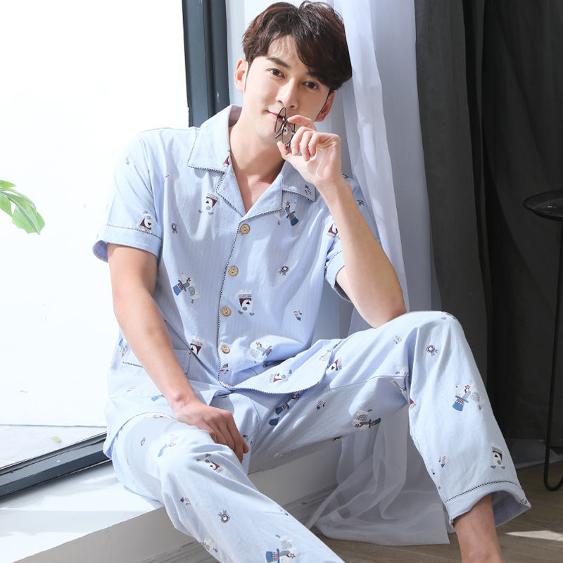 Pantalones de manga corta de verano 100% pijamas de algodón fino ocio traje de hombre de mediana edad y ancianos homewear