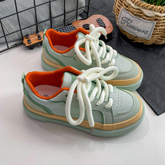 Small-Sided Low-Top Rainbow Thick-Heeled Casual Board Shoes for Women 2023 New Autumn Trendy Canvas Shoes Lightweight Sports 3176