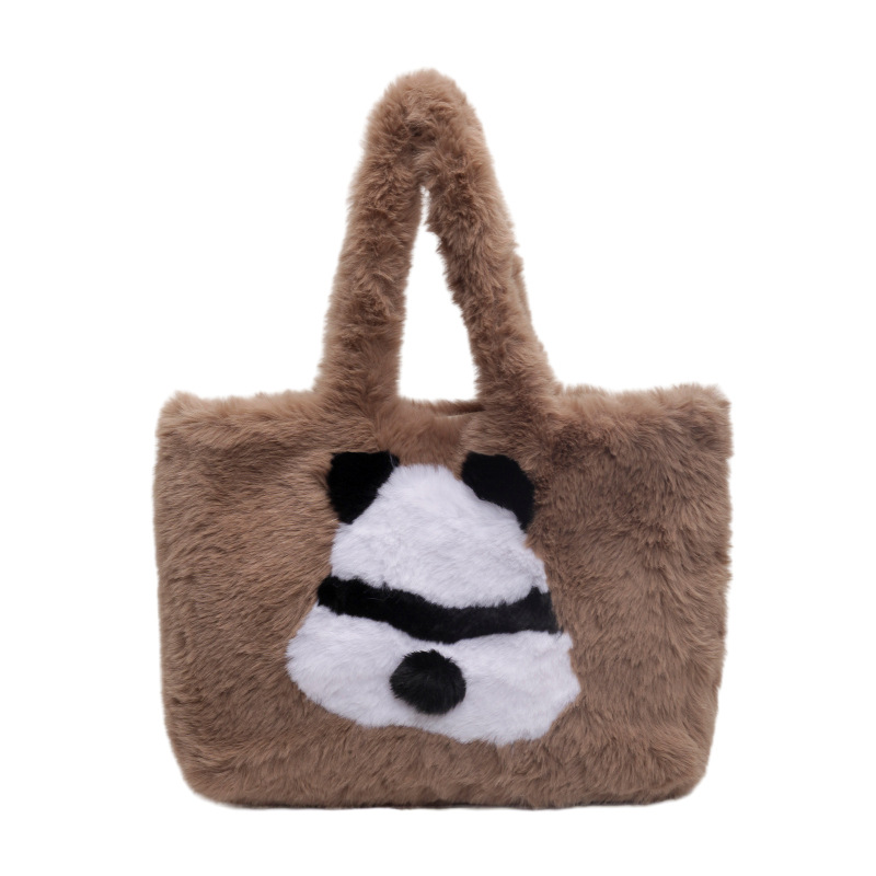 Panda peludo bolso grande mujer 2024 nuevo bolso de clase para estudiantes universitarios de moda otoño e invierno con bolso especial bajo la axila