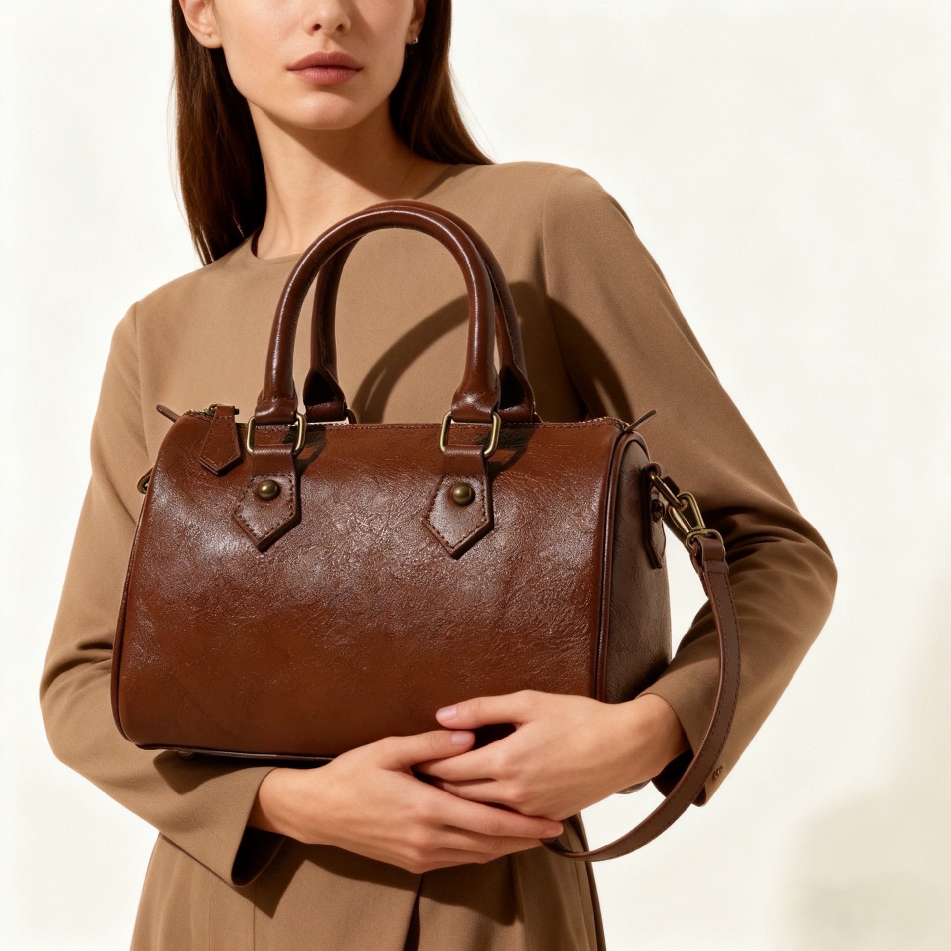 真皮女包复古手工头层植鞣牛皮波士顿包手提包单肩斜挎包