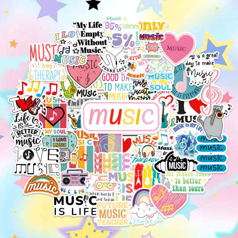 50 枚 I LOVE MUSIC ステッカー防水 PVC スーツケースノートブッククロスボーダーホット販売装飾ステッカー卸売|undefined