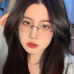 超輕純鈦無框近視眼鏡女可配有度數素顏大框顯臉小眼鏡無邊框鏡架