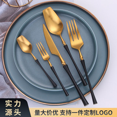 304ステンレスのバラの金のステーキの刀と西洋料理の食器のアイデアの小さい腰の黒い金の刀のフォークのスプーンのホテルのフォークのスプーン
