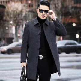 轻奢男装羊毛呢大衣男羽绒内胆中长款韩版休闲风衣冬加厚呢子外套