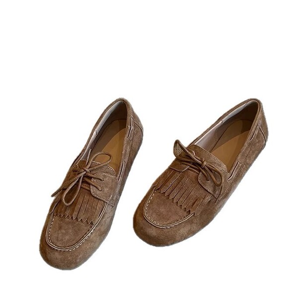 Retro insulated suede loafers with shoelaces flat