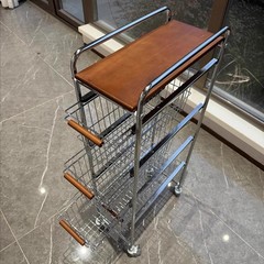 中古风夹缝小推车落地置物架客厅零食收纳架极窄缝隙可移动储物柜