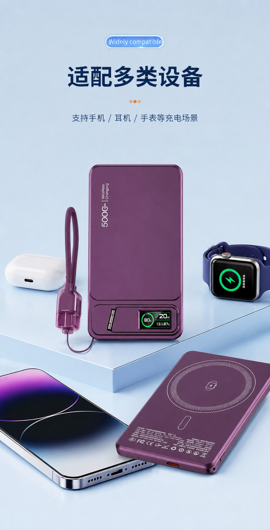 3C Certified Magnetic Wireless Power Bank Ultra-Thin QI2 External Battery Wireless Fast Charging Mini Compact Mobile Power Supply Portable