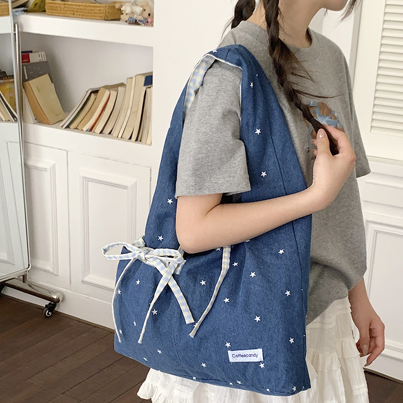 Verano nuevo estilo coreano bolso de tote fresco de lazo bolso de nylon bolso diario de gran capacidad bolso de viaje de estilo de mujer