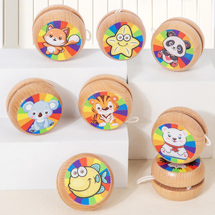 Factory Direct Sales Wholesale Educational Early Education Fun Hand Fine Movement Hand-Eye Coordination Cartoon Wooden Yo-Yo