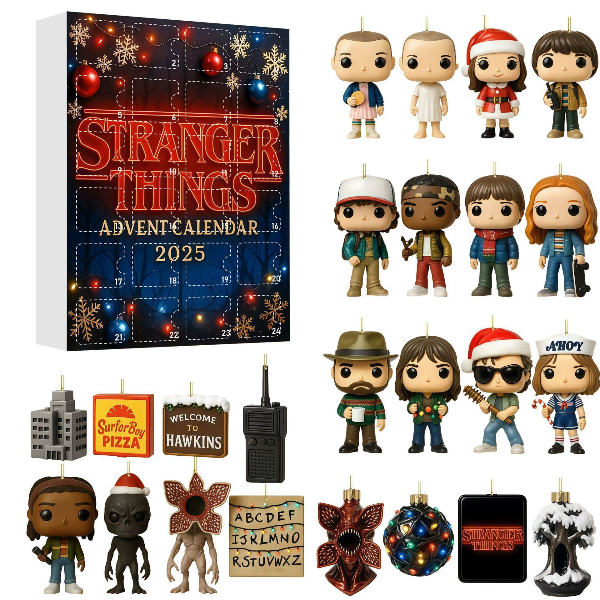 Адвент-календарь акриловых подвесок (Stranger Things) 24 дня, слепой бокс, 26×18×3 см
