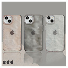 透色闪粉水钻镜头手机壳适用iPhone15promax苹果14水波纹13少12