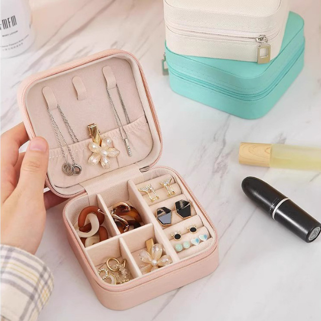 简约ins马卡龙色饰品收纳盒旅游出行耳钉项链戒指收纳便携首饰盒