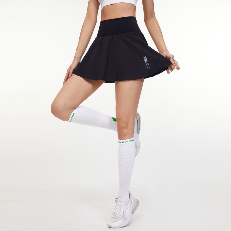 Falda pantalón deportiva para correr para mujer, elástica, antiexposición, de cintura alta, con bolsillo con cremallera, de secado rápido, para fitness, entrenamiento, yoga, ajuste ceñido.