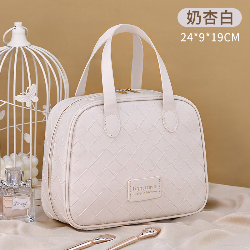 Bolsa de lavado de sensación avanzada de media curva de luna de rejilla tejida nuevo almacenamiento de partición impermeable de cosméticos tagi portátil de gran capacidad